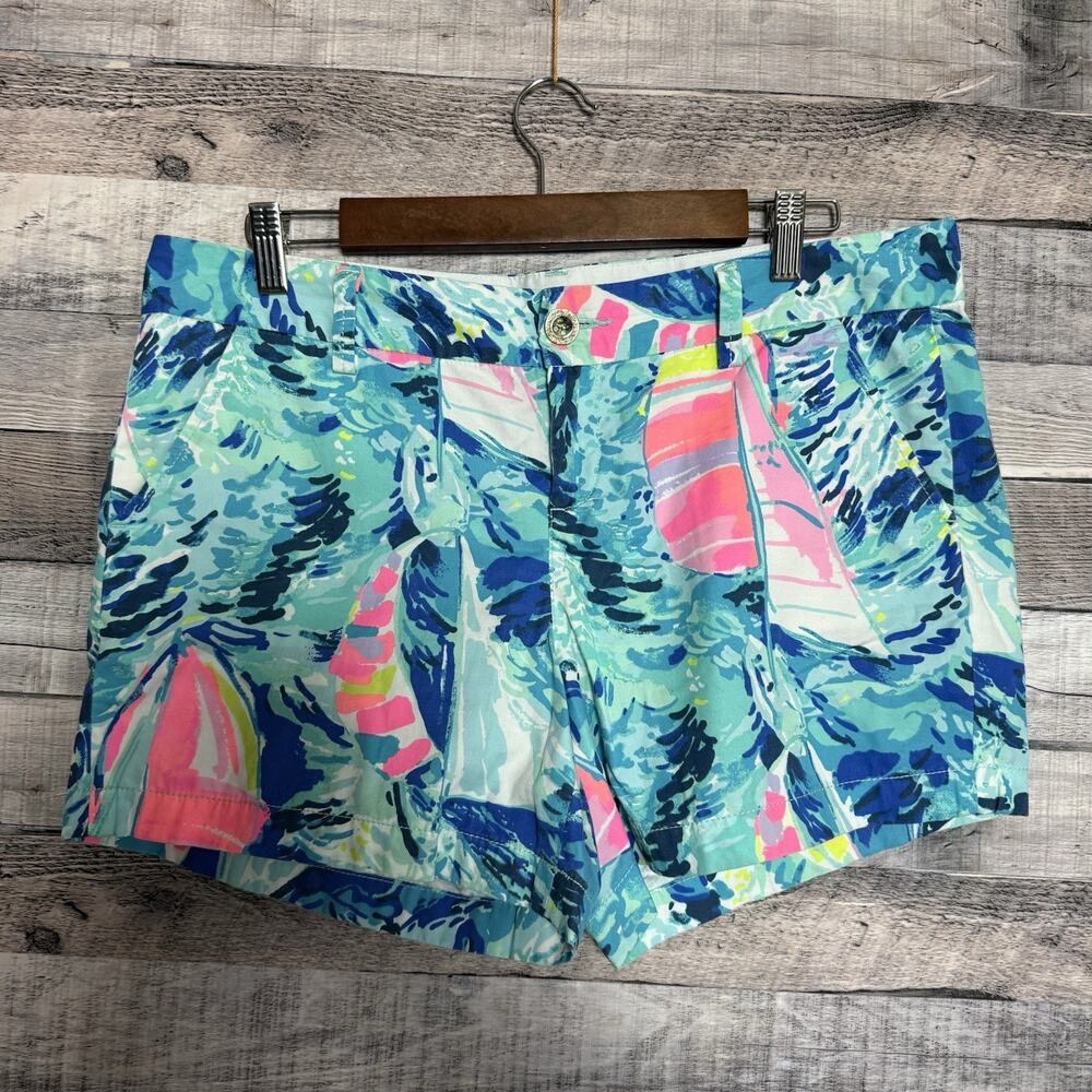 Lilly Pulitzer Callahan Shorts Sparkling Blue Hey Bay Bay Sailboat Print sz 10